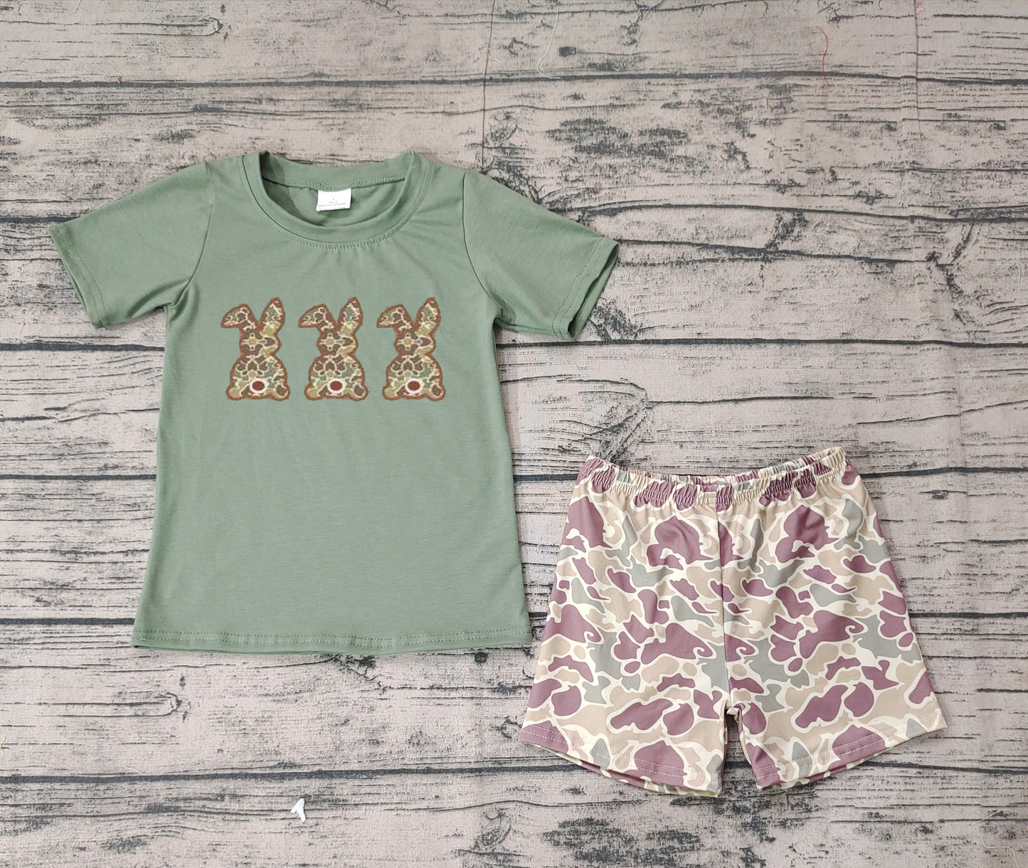 Short sleeves camo bunny top camo shorts boys Easter outfits