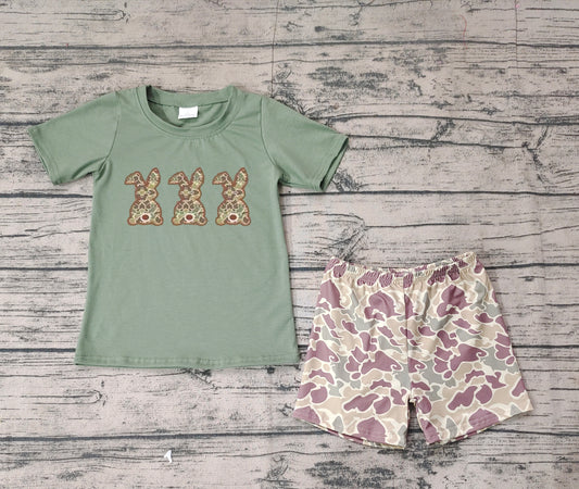 Short sleeves camo bunny top camo shorts boys Easter outfits