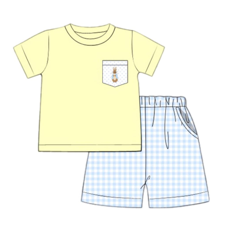 Yellow bunny pocket top shorts boys Easter outfits