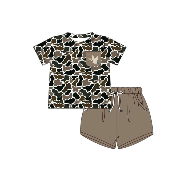 Duck pocket camo short sleeves top shorts boys clothes