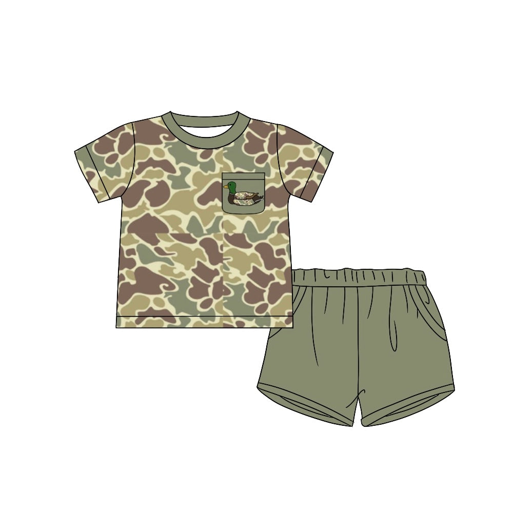 Duck pocket camo short sleeves top shorts boys clothes