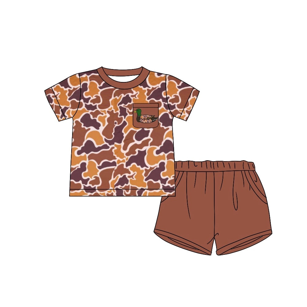 Duck pocket brown camo short sleeves top shorts boys clothes