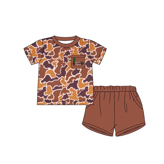 Duck pocket brown camo short sleeves top shorts boys clothes