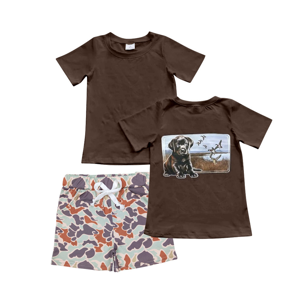 Brown dog duck top camo shorts boys clothing set