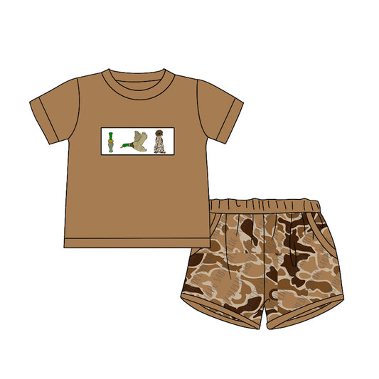 Brown duck call camo dog top shorts boys summer clothes