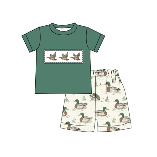 Green duck short sleeves top shorts boys summer outfits