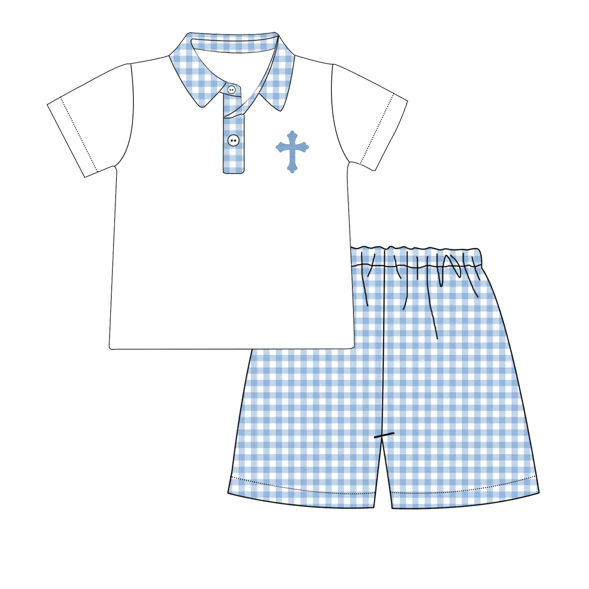 Cross polo shirt light blue plaid shorts boys Easter outfits