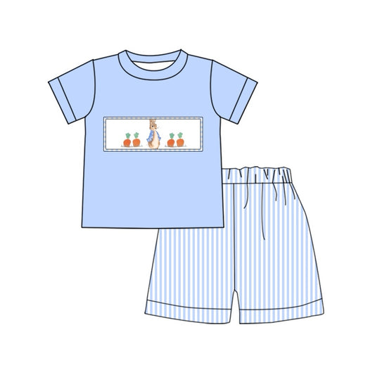 Light blue rabbit carrot top stripe shorts boys Easter set