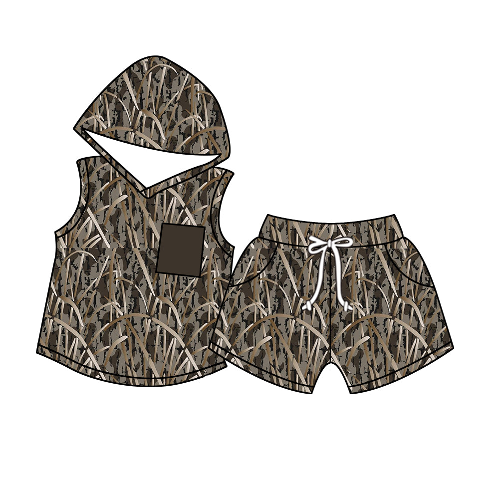 Sleeveless bottomland camo pocket hoodie shorts boys outfits