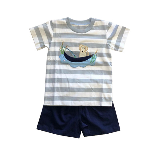 Short sleeves stripe dog fishing top shorts boys clothes