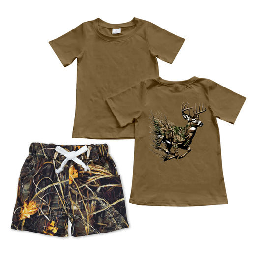 Short sleeves deer top camo shorts boys clothing set