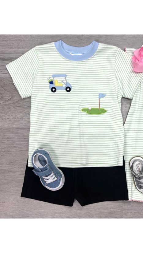 Short sleeves stripe golf top shorts boys clothes