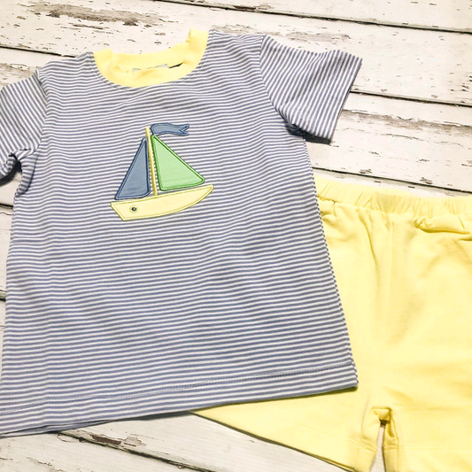 Short sleeves stripe boat top yellow shorts boys clothes