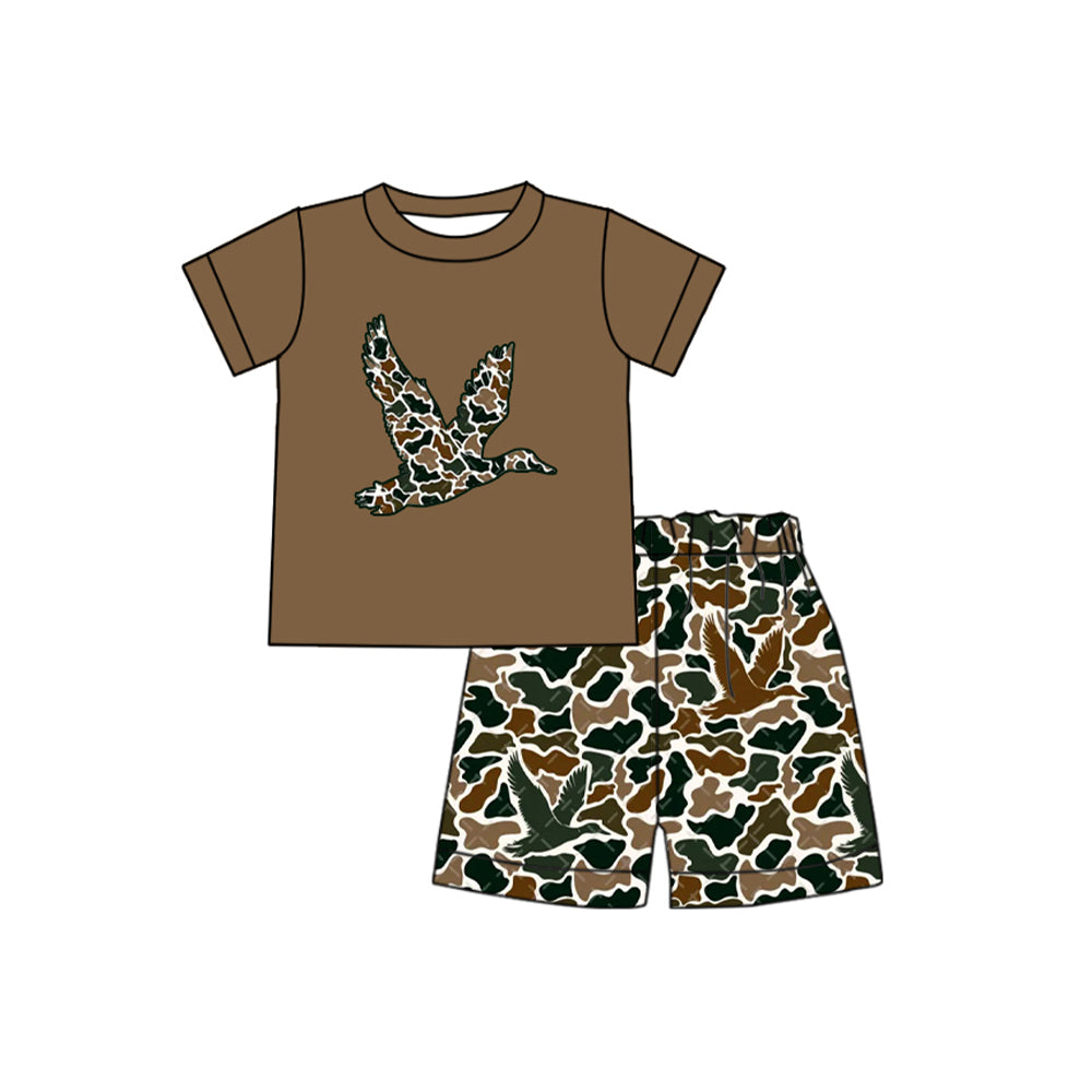 Brown camo duck short sleeves top shorts boys clothes