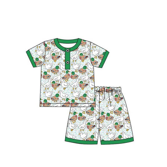 Green short sleeves duck top shorts boys clothing set