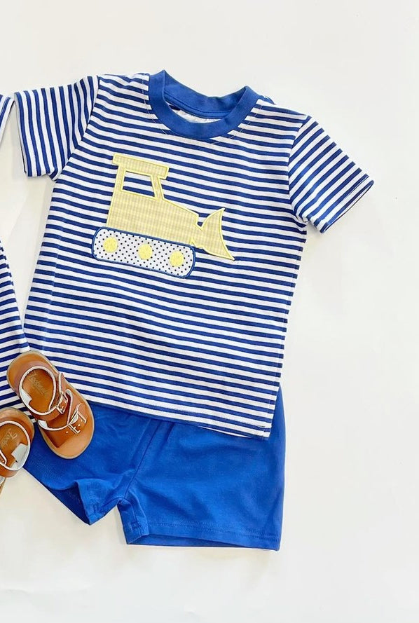 Blue stripe constructions top shorts kids boys clothing