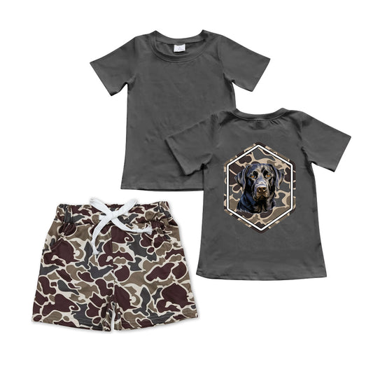 Dark grey camo dog top pocket shorts boys clothes