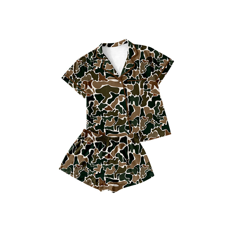 Short sleeves brown camo kids button down pajamas