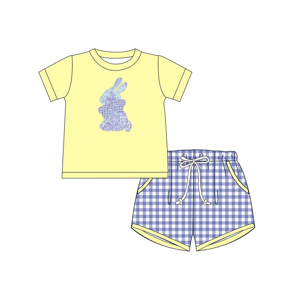 Yellow bunny top plaid shorts kids boys Easter outfits