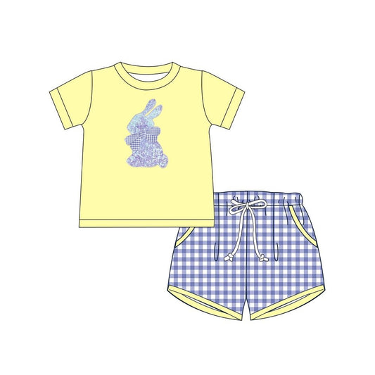 Yellow bunny top plaid shorts kids boys Easter outfits