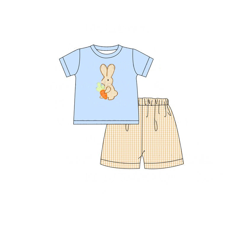 Bunny carrot top plaid shorts kids boys Easter outfits