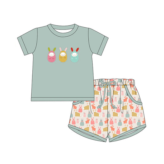 Bunny eggs top pockets shorts kids boys Easter outfits