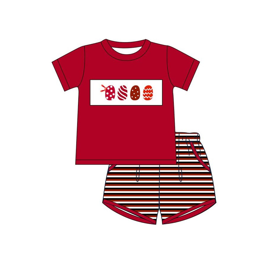 Red bunny eggs top stripe shorts boys Easter outfits