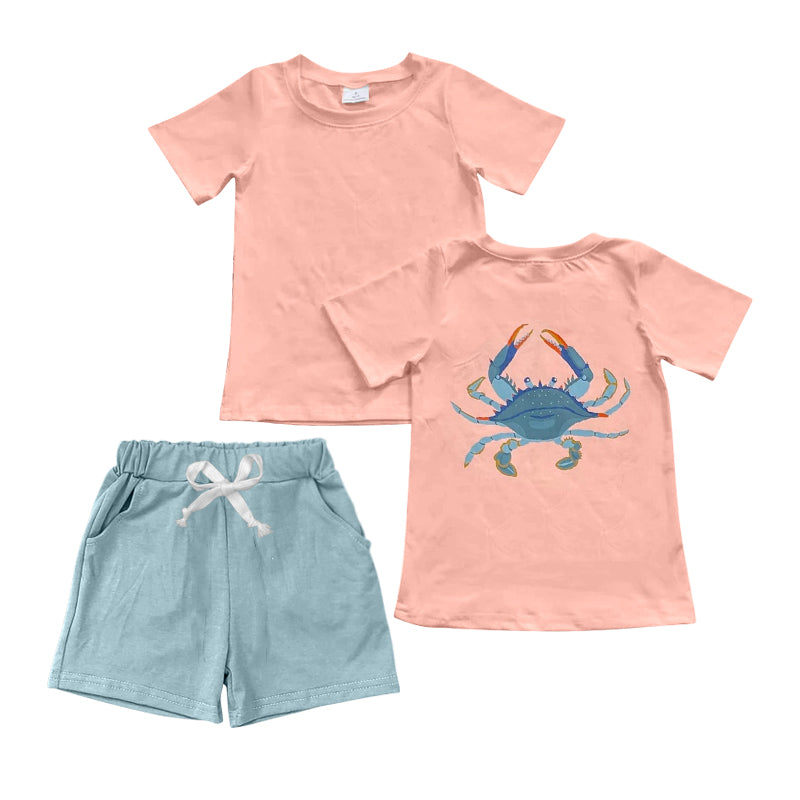 Short sleeves crab top pocket shorts boys summer clothes