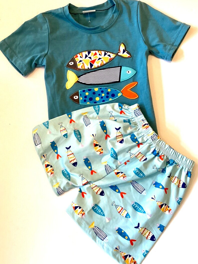 Short sleeves fish top shorts boys summer clothes