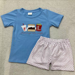 Chicken fries top polka dots shorts baby boys clothes