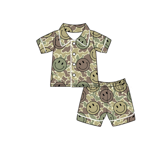 Short sleeves camo smile kids button down pajamas