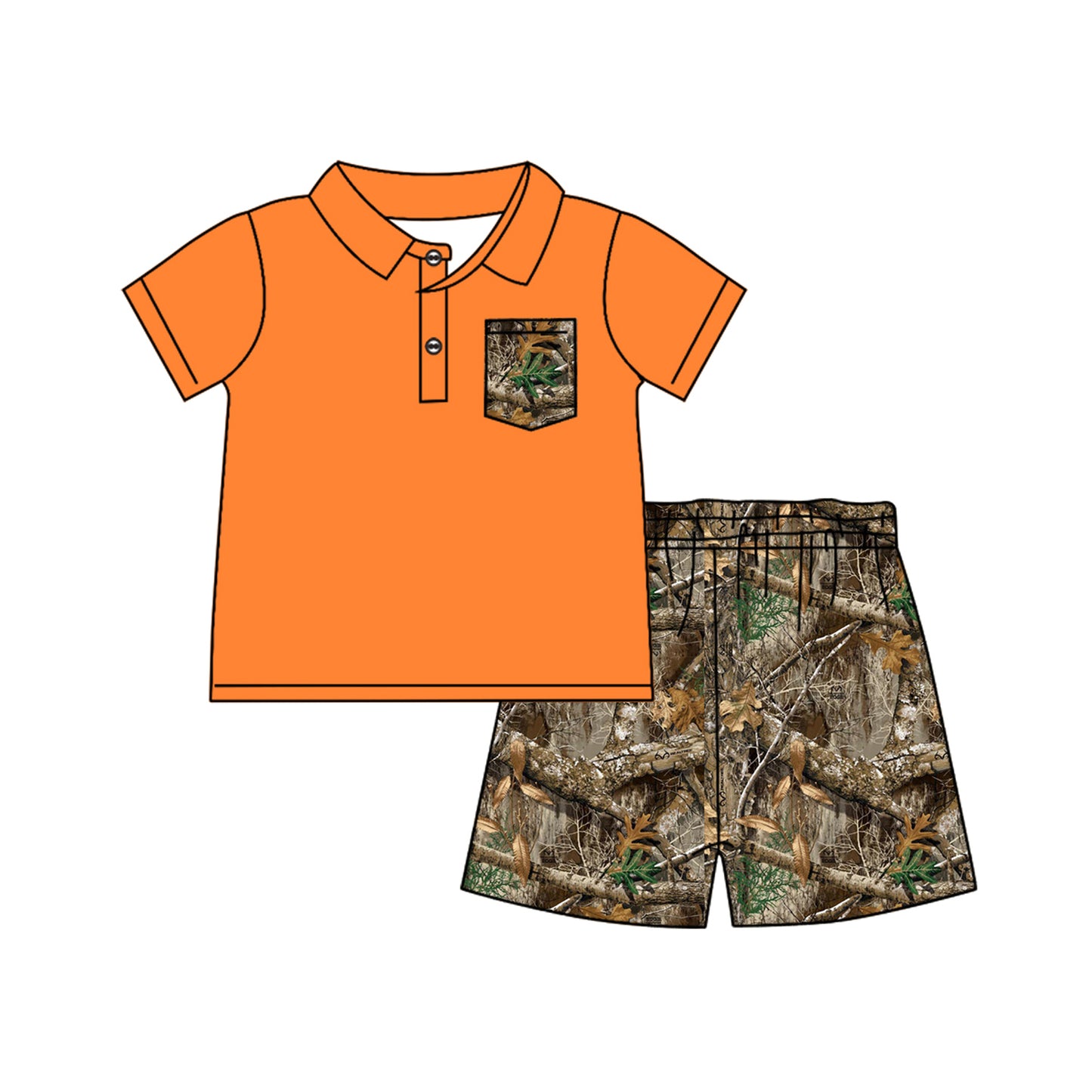 Orange polo shirt camo shorts kids boys clothes