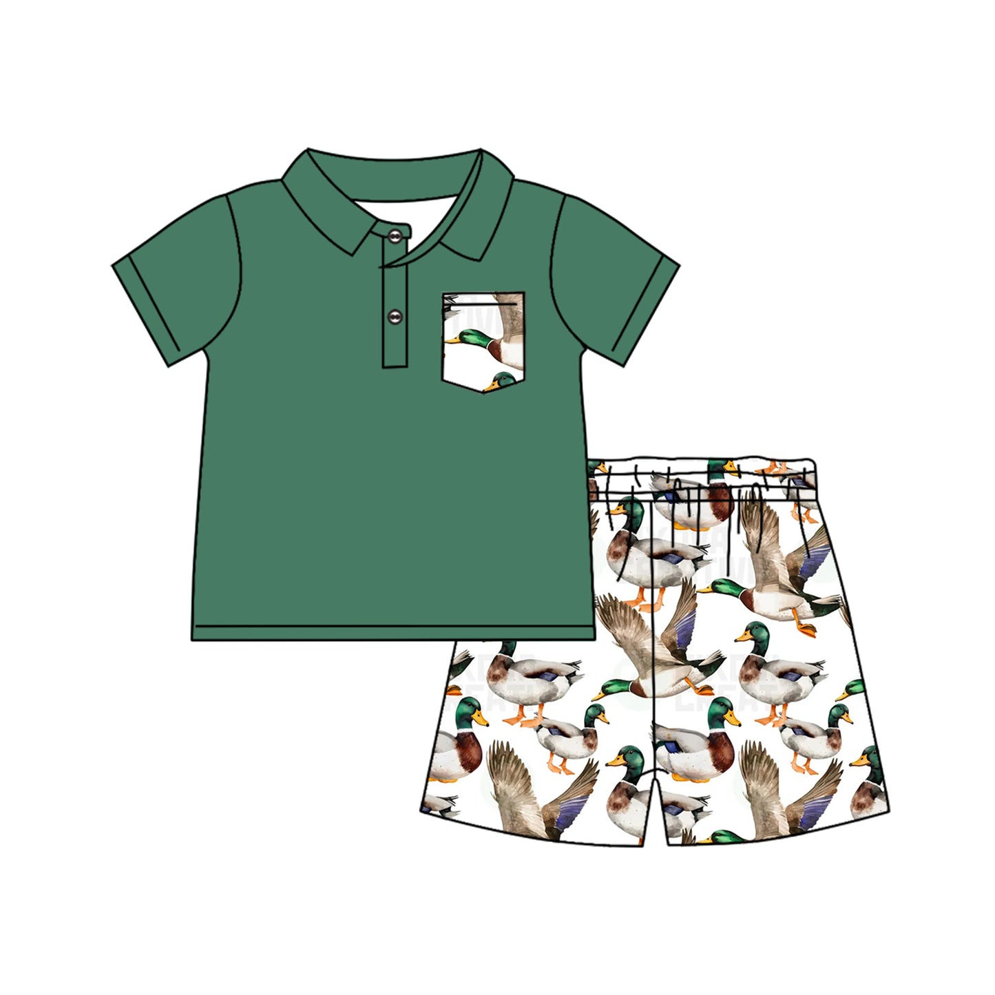 Green pocket polo shirt duck shorts kids boys clothes