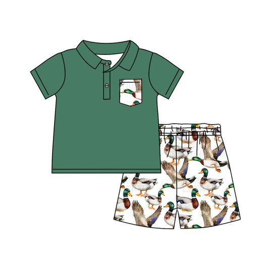 Green pocket polo shirt duck shorts kids boys clothes