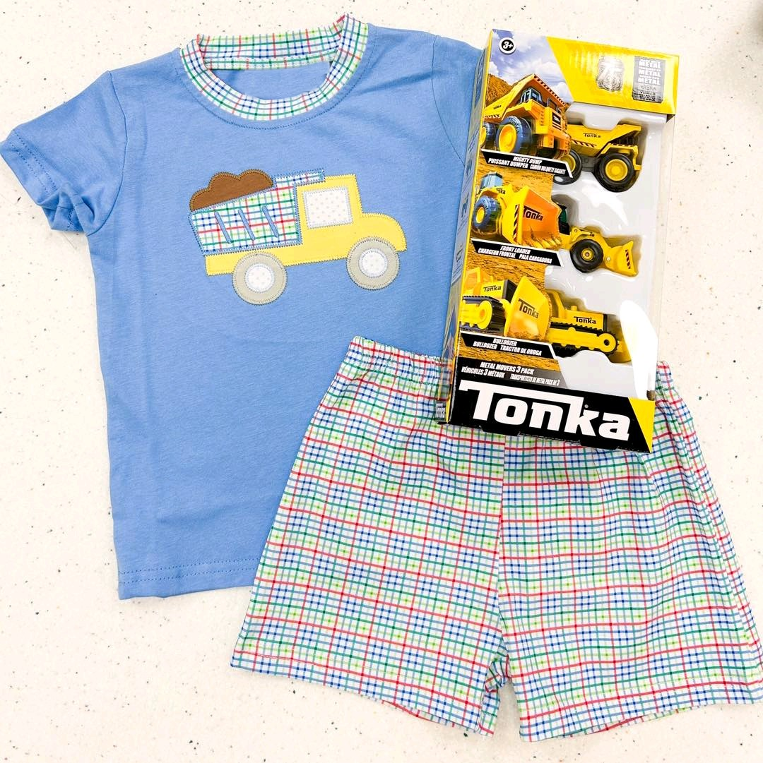 Short sleeves constructions top plaid shorts boys clothes