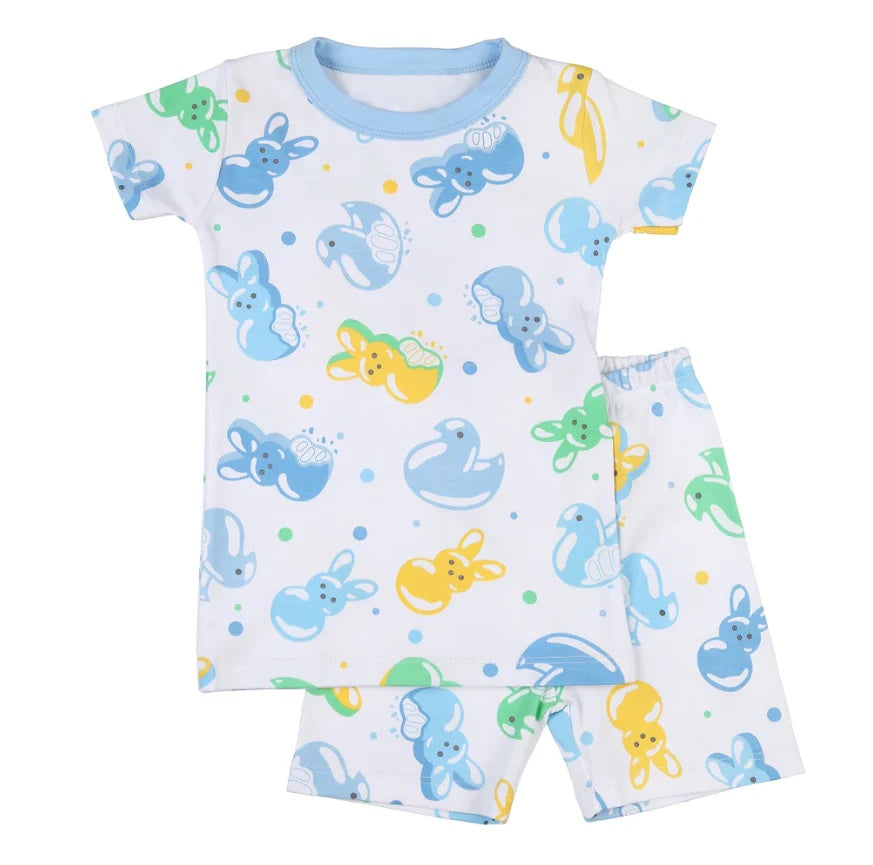 Short sleeves light blue bunny baby boys Easter pajamas