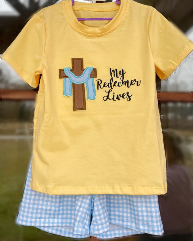 Short sleeves yellow my redeemer lives kids boys clothes