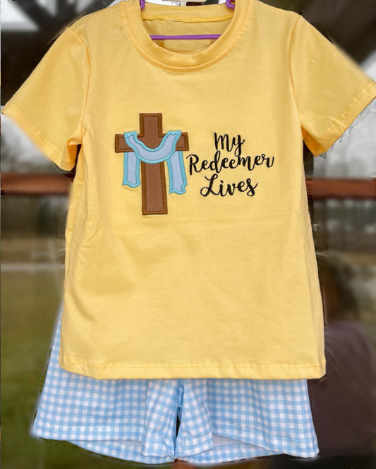 Short sleeves yellow my redeemer lives kids boys clothes