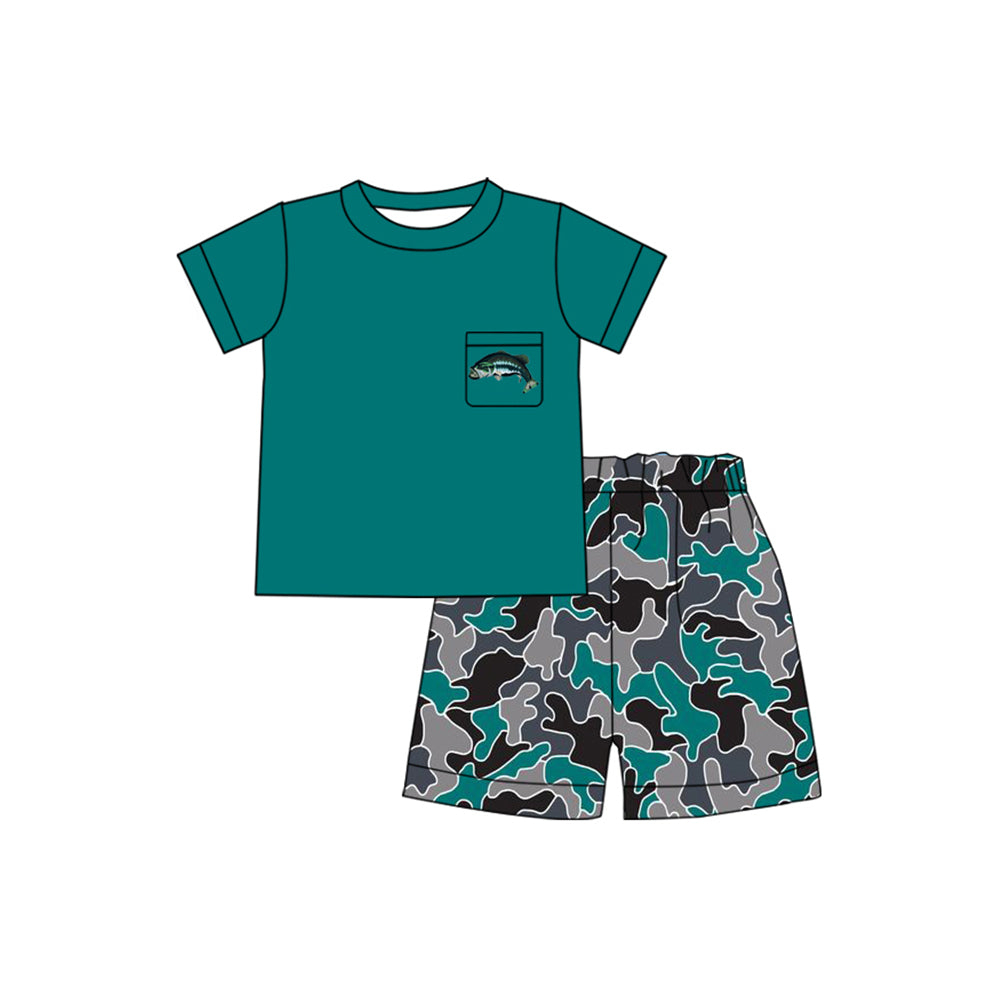 Short sleeves fish pocket top camo shorts boys clothes