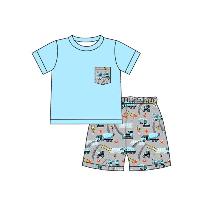 Light blue short sleeves constructions kids boys clothes