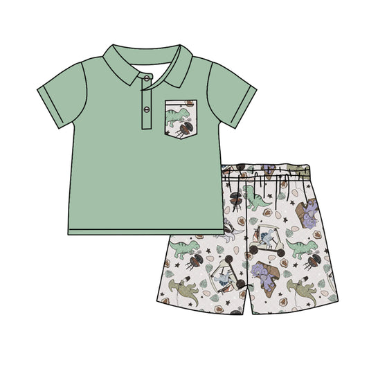 Short sleeves pocket polo shirt dino shorts boys clothes