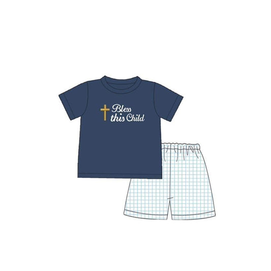 Bless this child cross top plaid shorts boys clothing