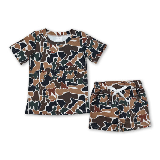 Short sleeves dark brown camo shirt shorts boys clothes