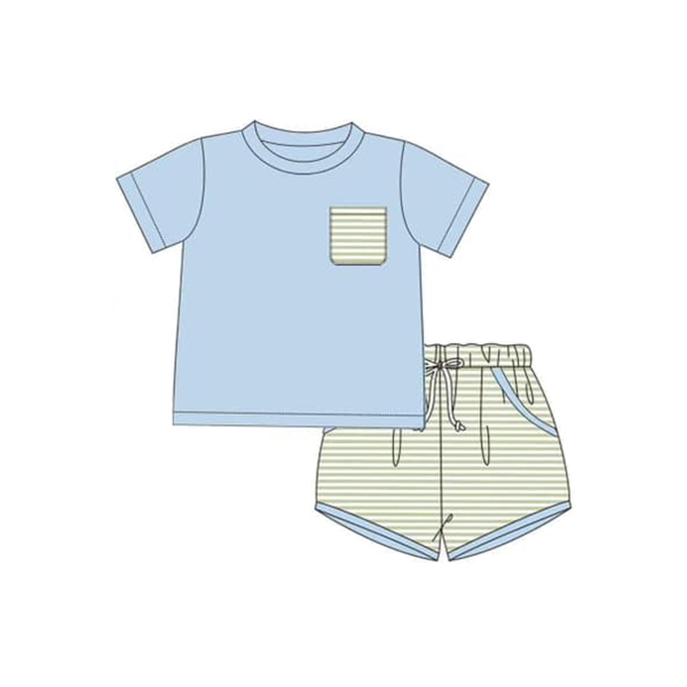 Light blue pocket top stripe shorts boys summer outfits