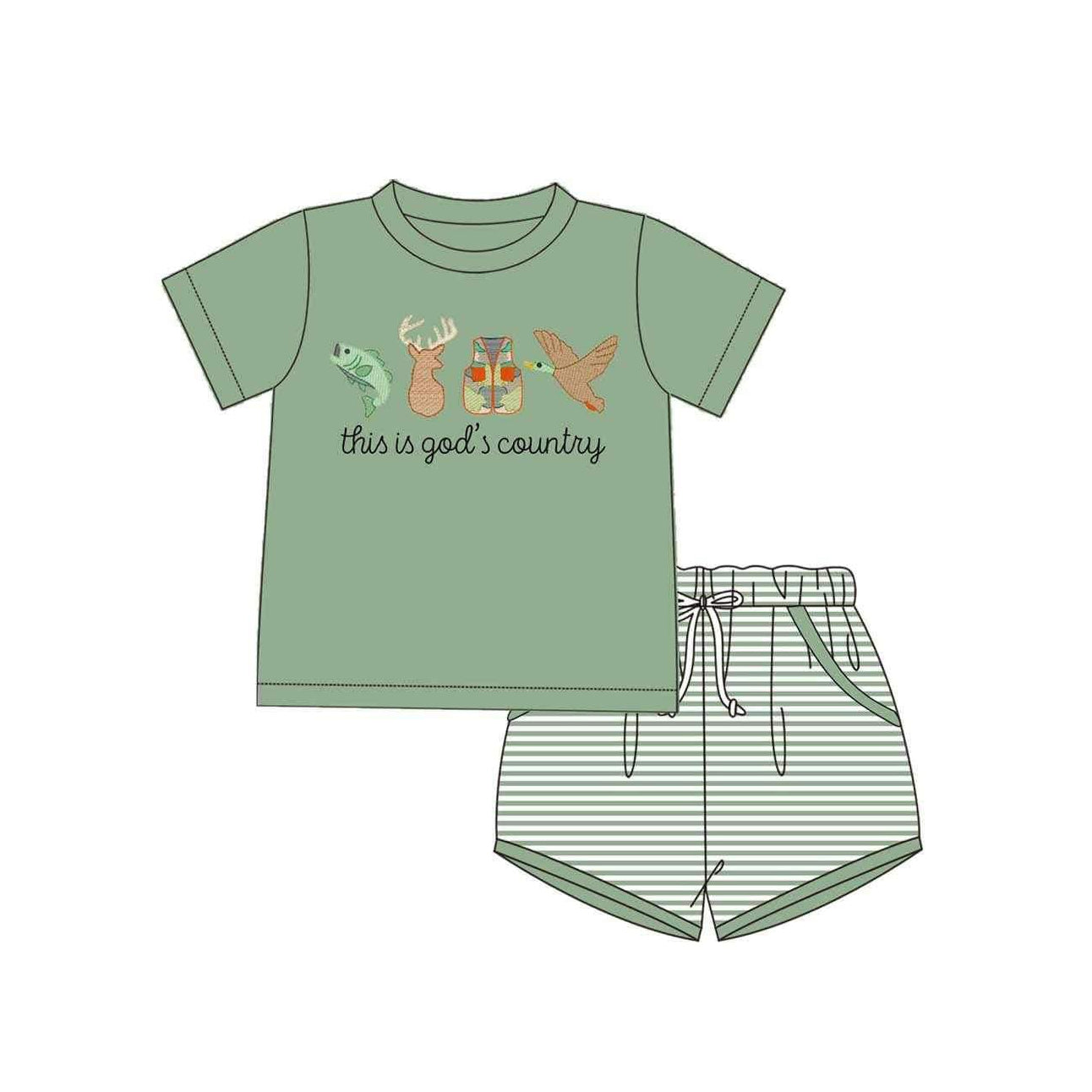 This is god's country fish deer duck top shorts boys clothes