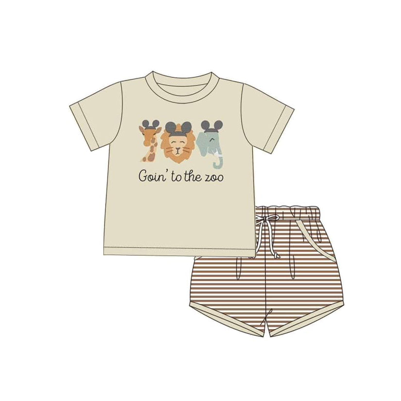 Zoo giraffe lion elephant top stripe shorts boys clothes