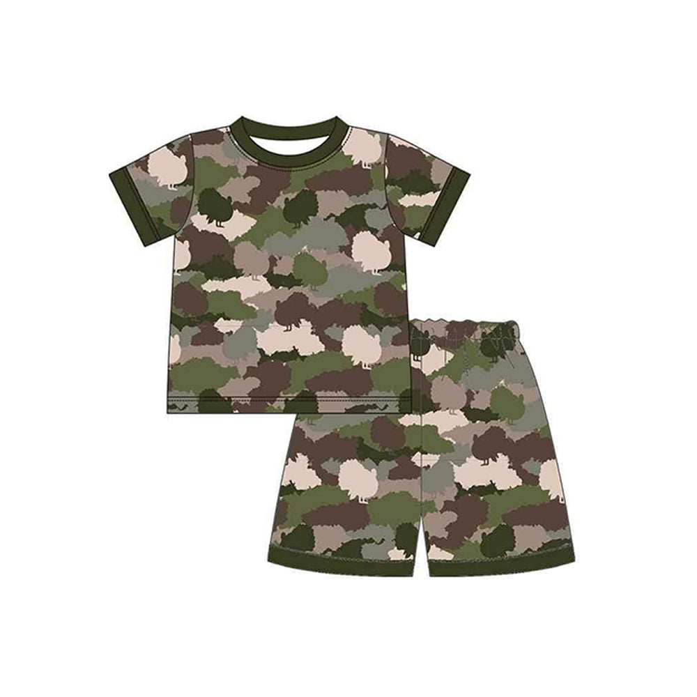 Short sleeves turkey camo kids boys summer pajamas