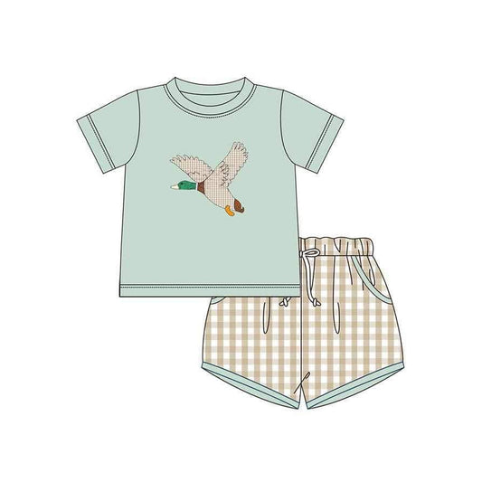 Short sleeves duck top plaid shorts baby boys clothes