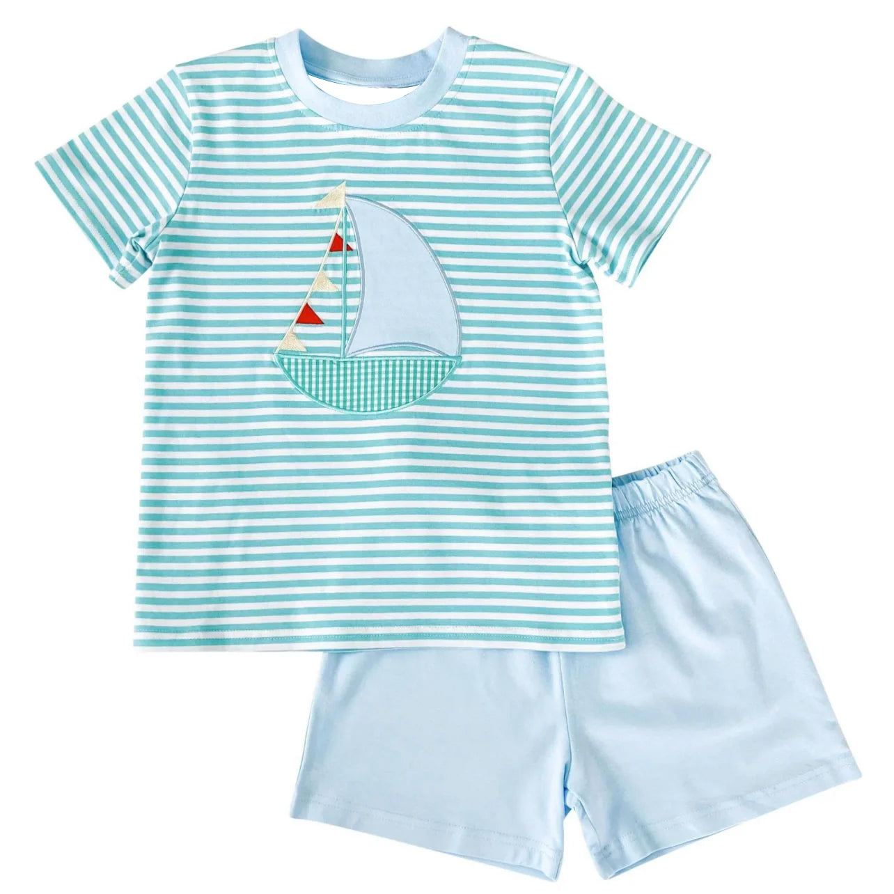 Short sleeves stripe boat top shorts baby boys clothes