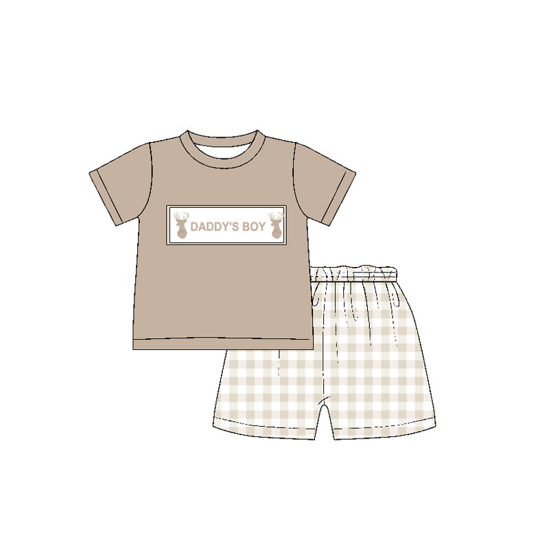 Khaki daddy's boy deer top plaid shorts kids boys clothes